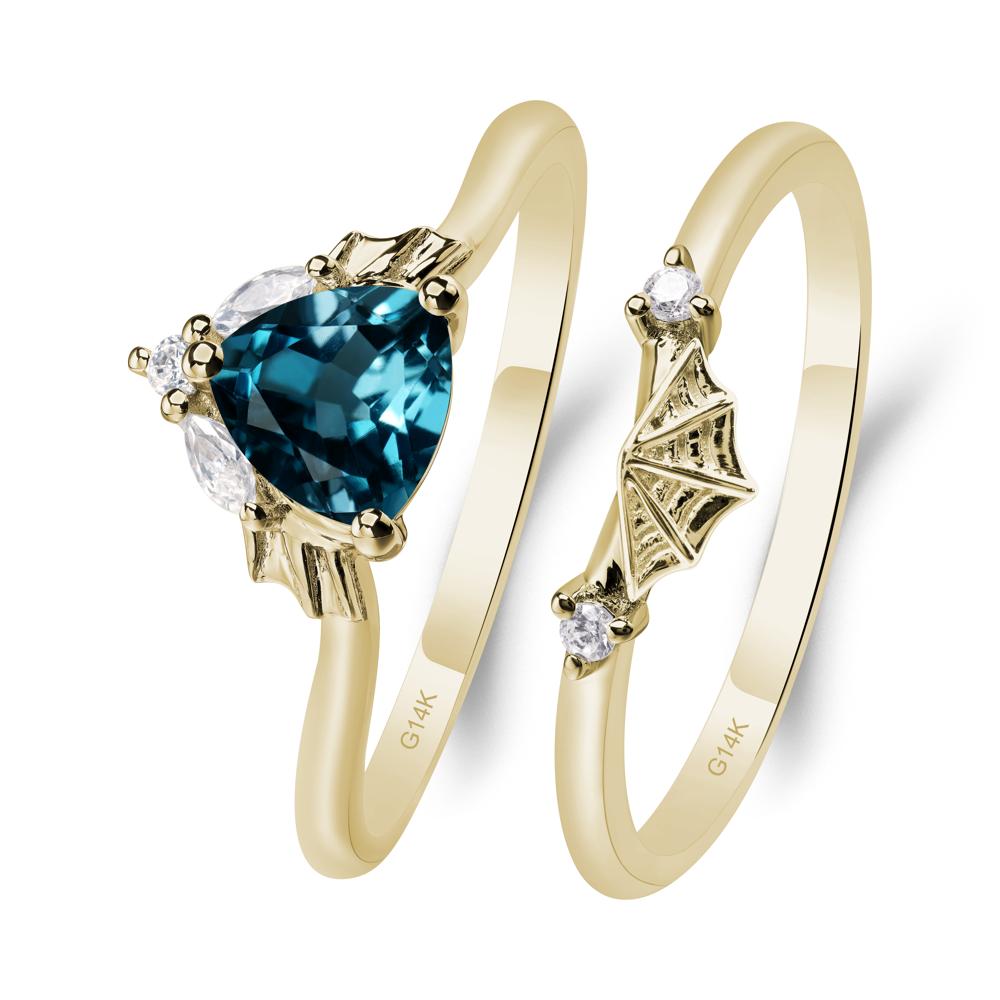 Bat and Spider Web London Blue Topaz Ring Set - LUO Jewelry #metal_14k yellow gold