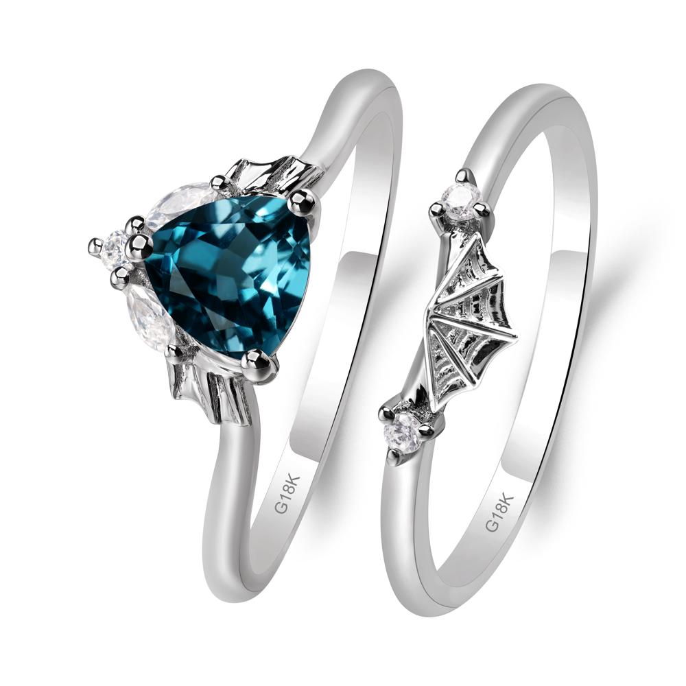 Bat and Spider Web London Blue Topaz Ring Set - LUO Jewelry #metal_18k white gold
