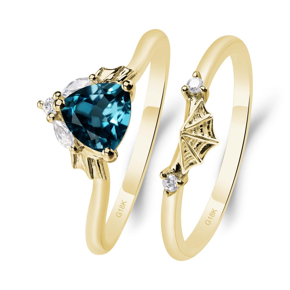 Bat and Spider Web London Blue Topaz Ring Set - LUO Jewelry #metal_18k yellow gold