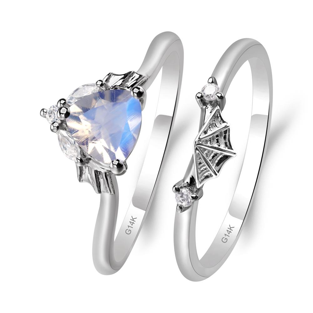 Bat and Spider Web Moonstone Ring Set - LUO Jewelry #metal_14k white gold