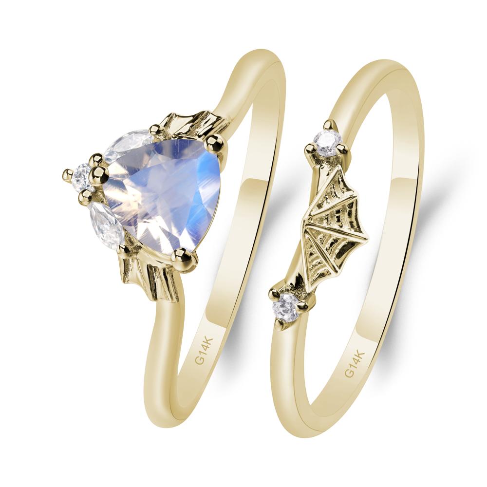 Bat and Spider Web Moonstone Ring Set - LUO Jewelry #metal_14k yellow gold