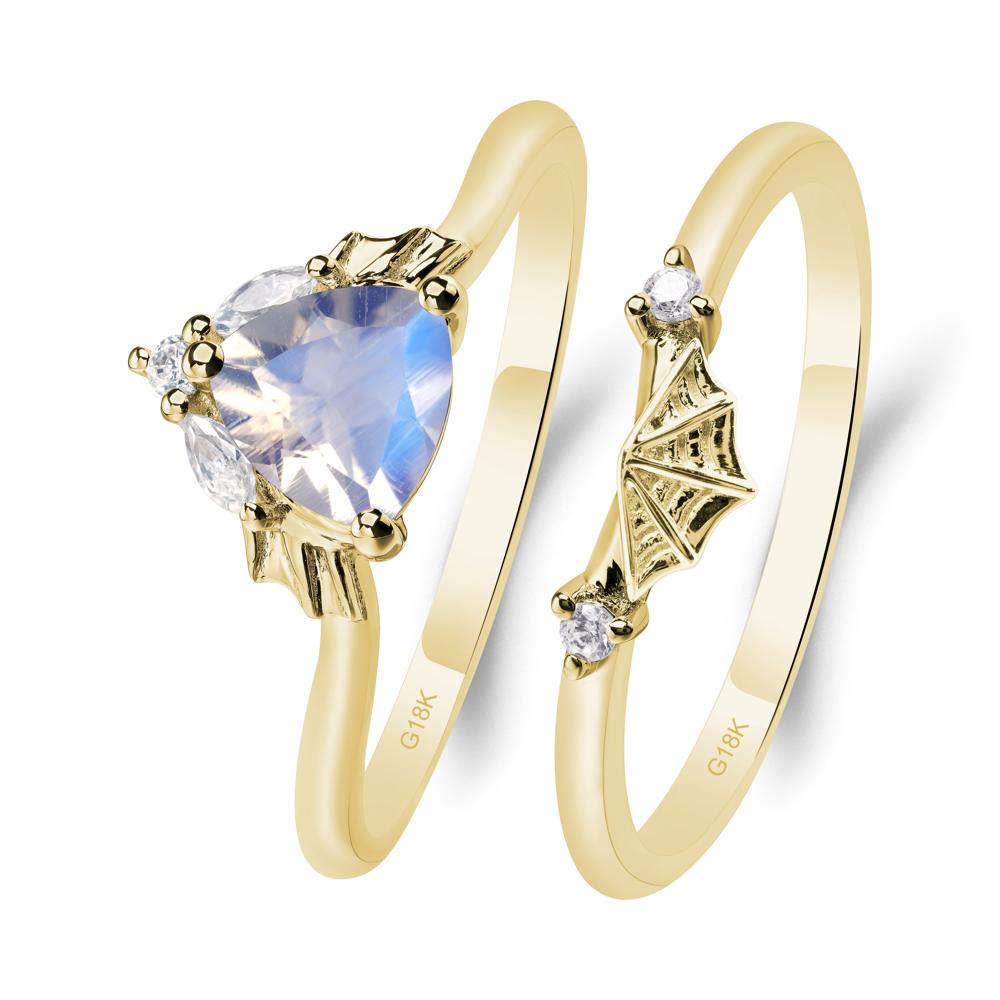 Bat and Spider Web Moonstone Ring Set - LUO Jewelry #metal_18k yellow gold
