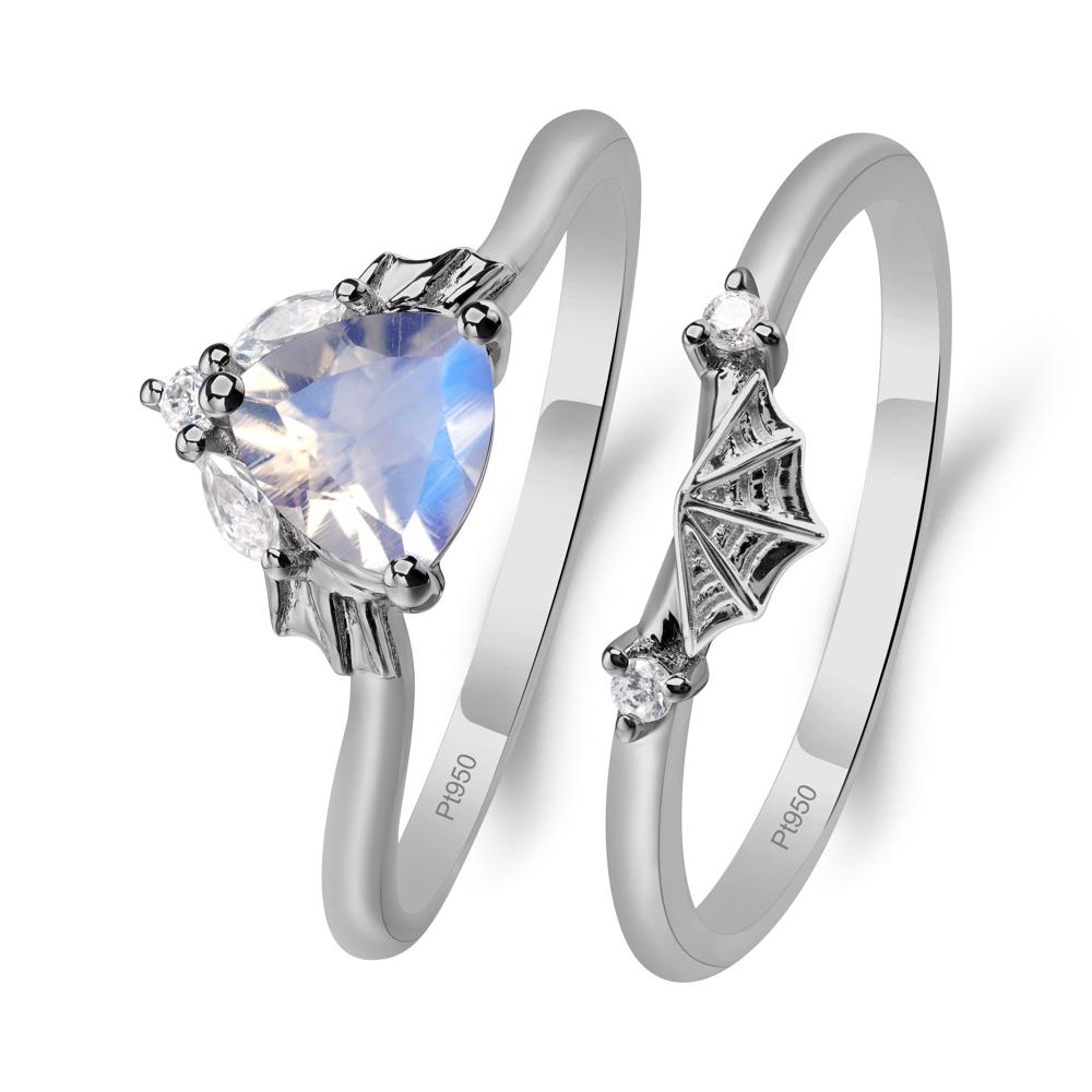 Bat and Spider Web Moonstone Ring Set - LUO Jewelry #metal_platinum