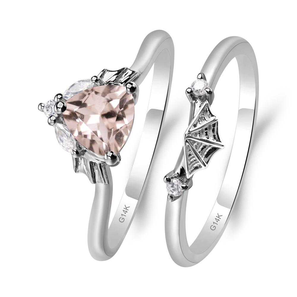 Bat and Spider Web Morganite Ring Set - LUO Jewelry #metal_14k white gold