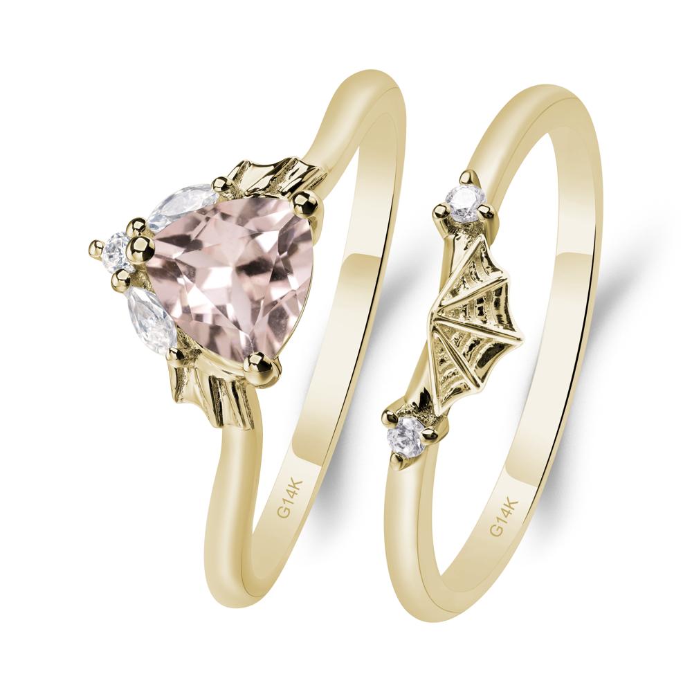 Bat and Spider Web Morganite Ring Set - LUO Jewelry #metal_14k yellow gold