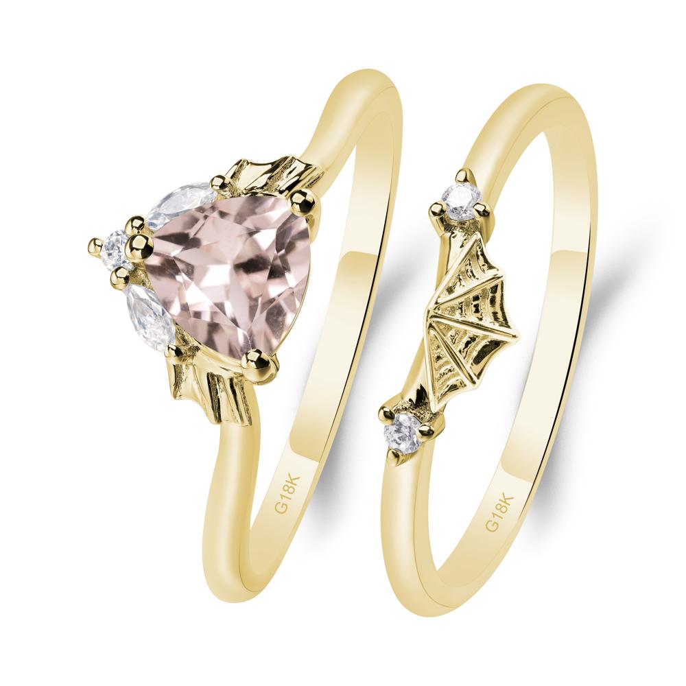 Bat and Spider Web Morganite Ring Set - LUO Jewelry #metal_18k yellow gold