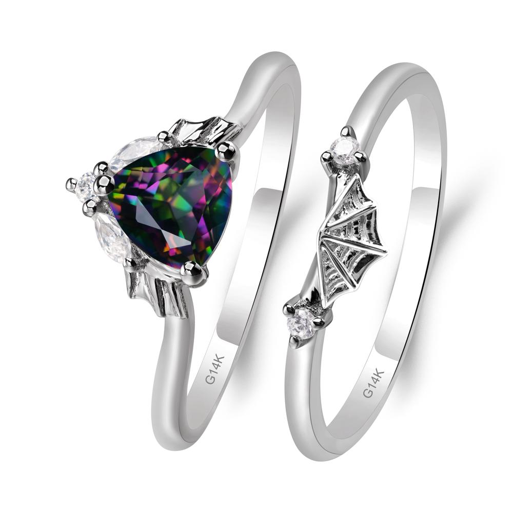 Bat and Spider Web Mystic Topaz Ring Set - LUO Jewelry #metal_14k white gold