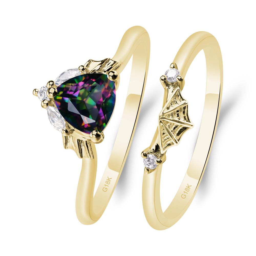 Bat and Spider Web Mystic Topaz Ring Set - LUO Jewelry #metal_18k yellow gold