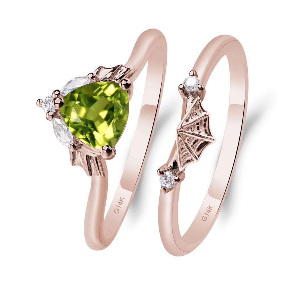 Bat and Spider Web Peridot Ring Set - LUO Jewelry #metal_14k rose gold