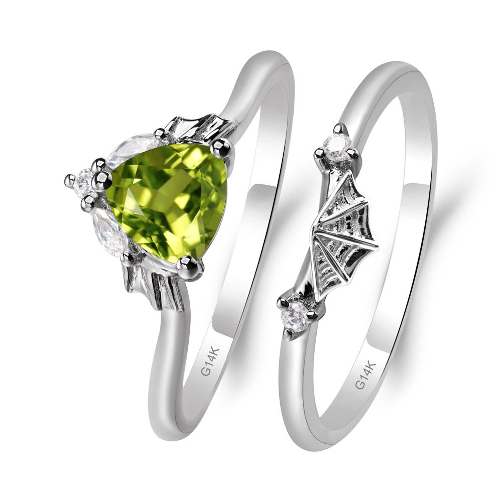 Bat and Spider Web Peridot Ring Set - LUO Jewelry #metal_14k white gold