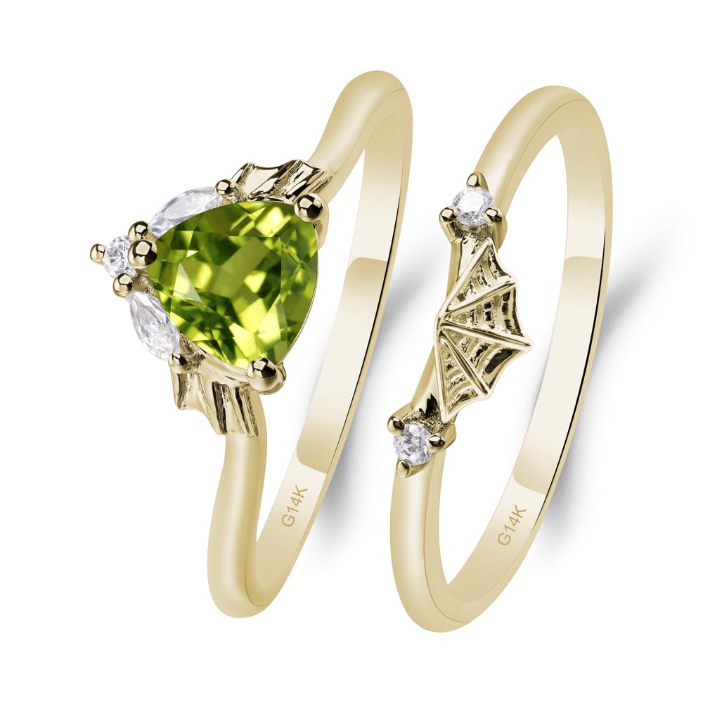Bat and Spider Web Peridot Ring Set - LUO Jewelry #metal_14k yellow gold