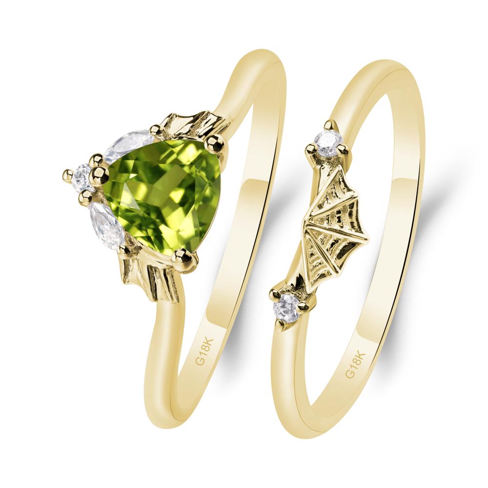 Bat and Spider Web Peridot Ring Set - LUO Jewelry #metal_18k yellow gold