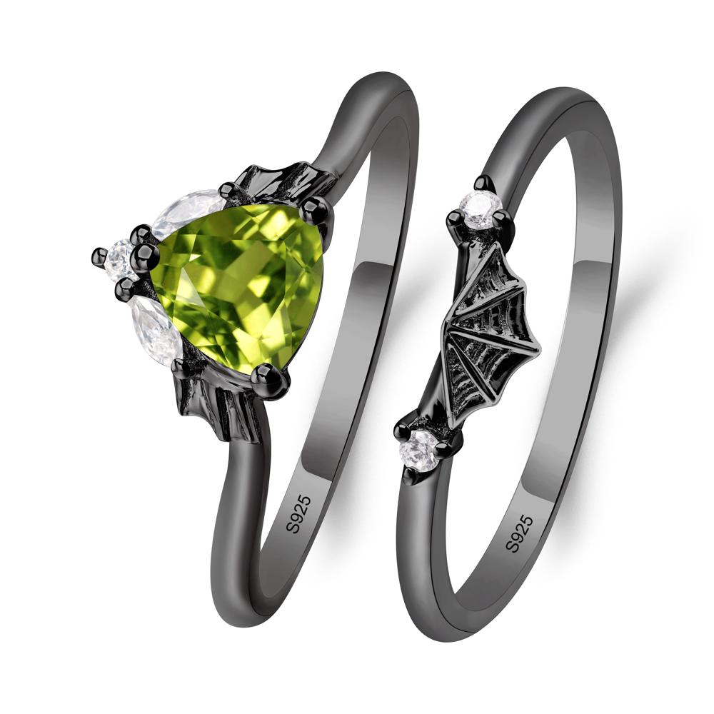 Bat and Spider Web Peridot Ring Set - LUO Jewelry #metal_black finish sterling silver