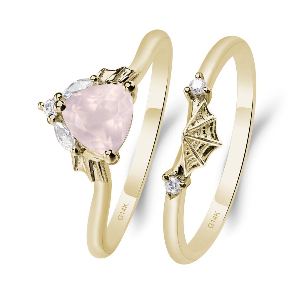 Bat and Spider Web Rose Quartz Ring Set - LUO Jewelry #metal_14k yellow gold