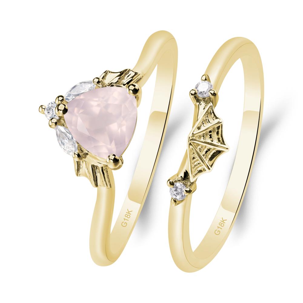 Bat and Spider Web Rose Quartz Ring Set - LUO Jewelry #metal_18k yellow gold
