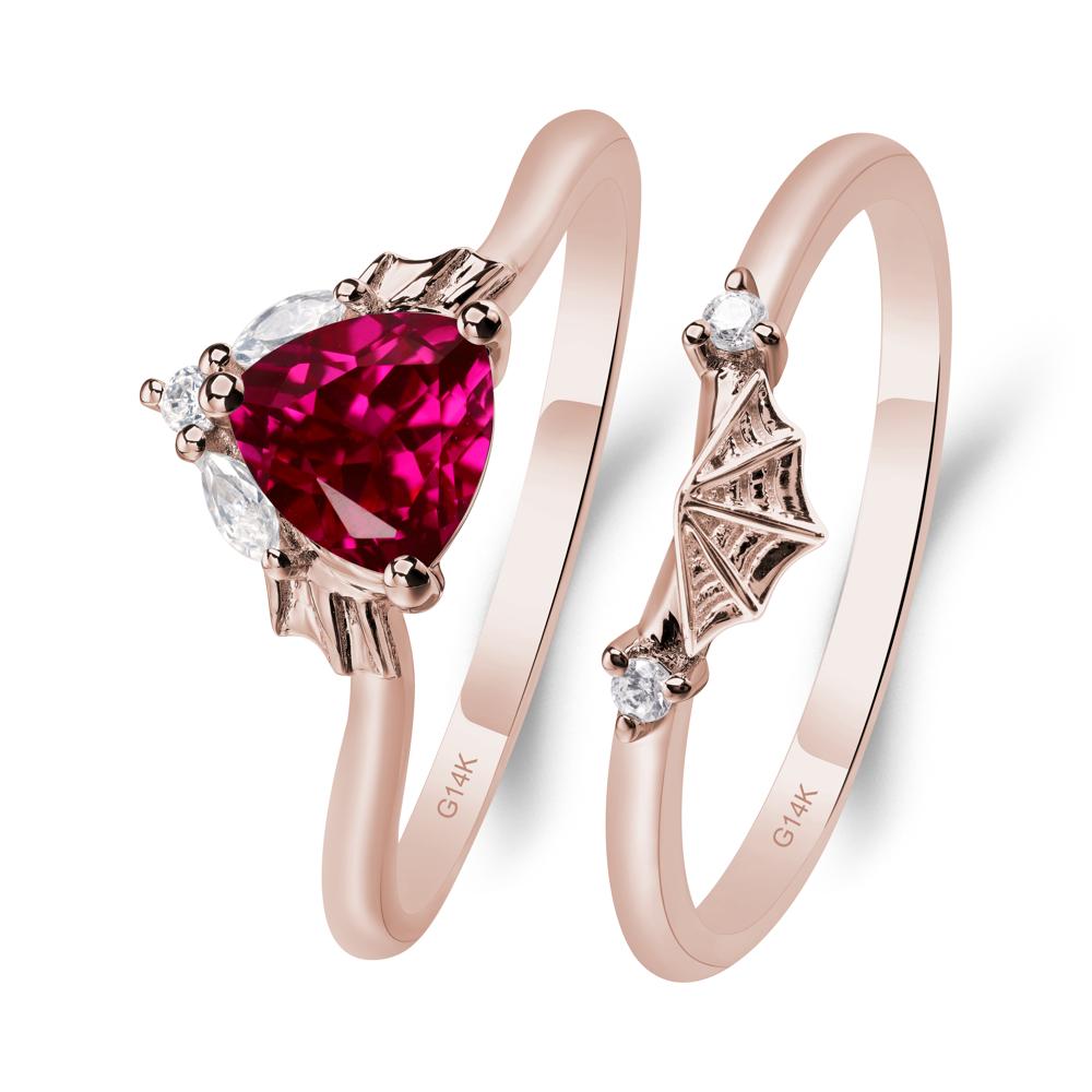Bat and Spider Web Lab Ruby Ring Set - LUO Jewelry #metal_14k rose gold