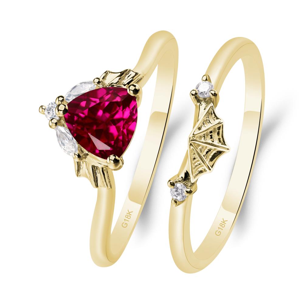 Bat and Spider Web Lab Ruby Ring Set - LUO Jewelry #metal_18k yellow gold