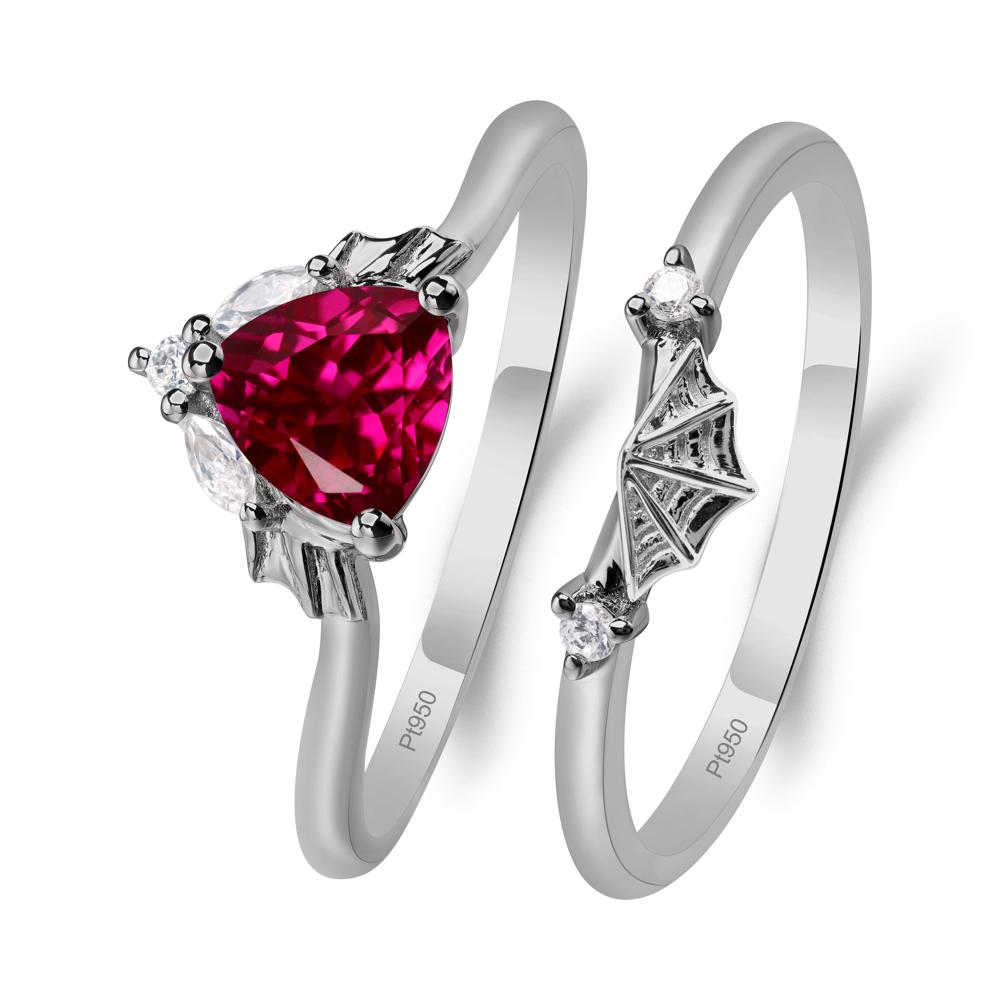 Bat and Spider Web Lab Ruby Ring Set - LUO Jewelry #metal_platinum
