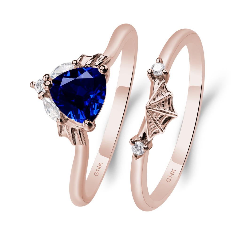 Bat and Spider Web Lab Sapphire Ring Set - LUO Jewelry #metal_14k rose gold