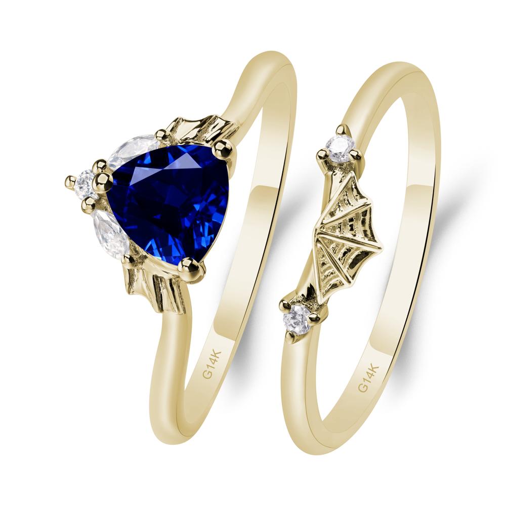 Bat and Spider Web Lab Sapphire Ring Set - LUO Jewelry #metal_14k yellow gold