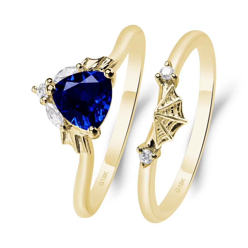 Bat and Spider Web Lab Sapphire Ring Set - LUO Jewelry #metal_18k yellow gold
