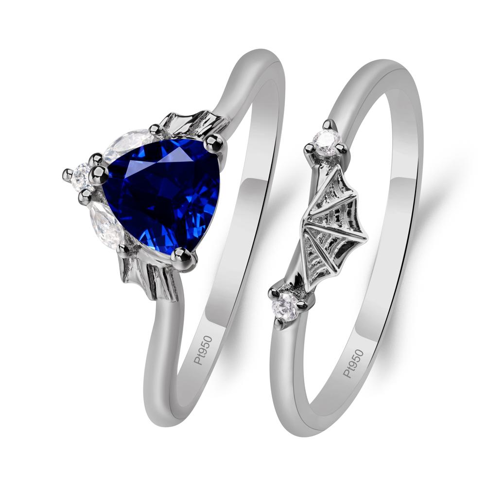 Bat and Spider Web Lab Sapphire Ring Set - LUO Jewelry #metal_platinum