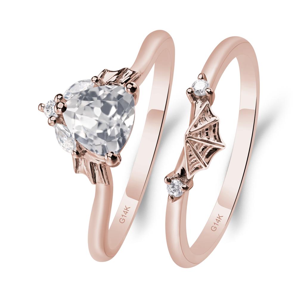 Bat and Spider Web White Topaz Ring Set - LUO Jewelry #metal_14k rose gold