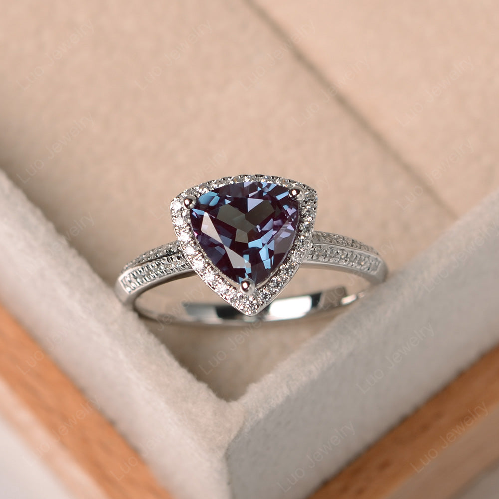 Alexandrite Trillion Cut Halo Engagement Ring - LUO Jewelry