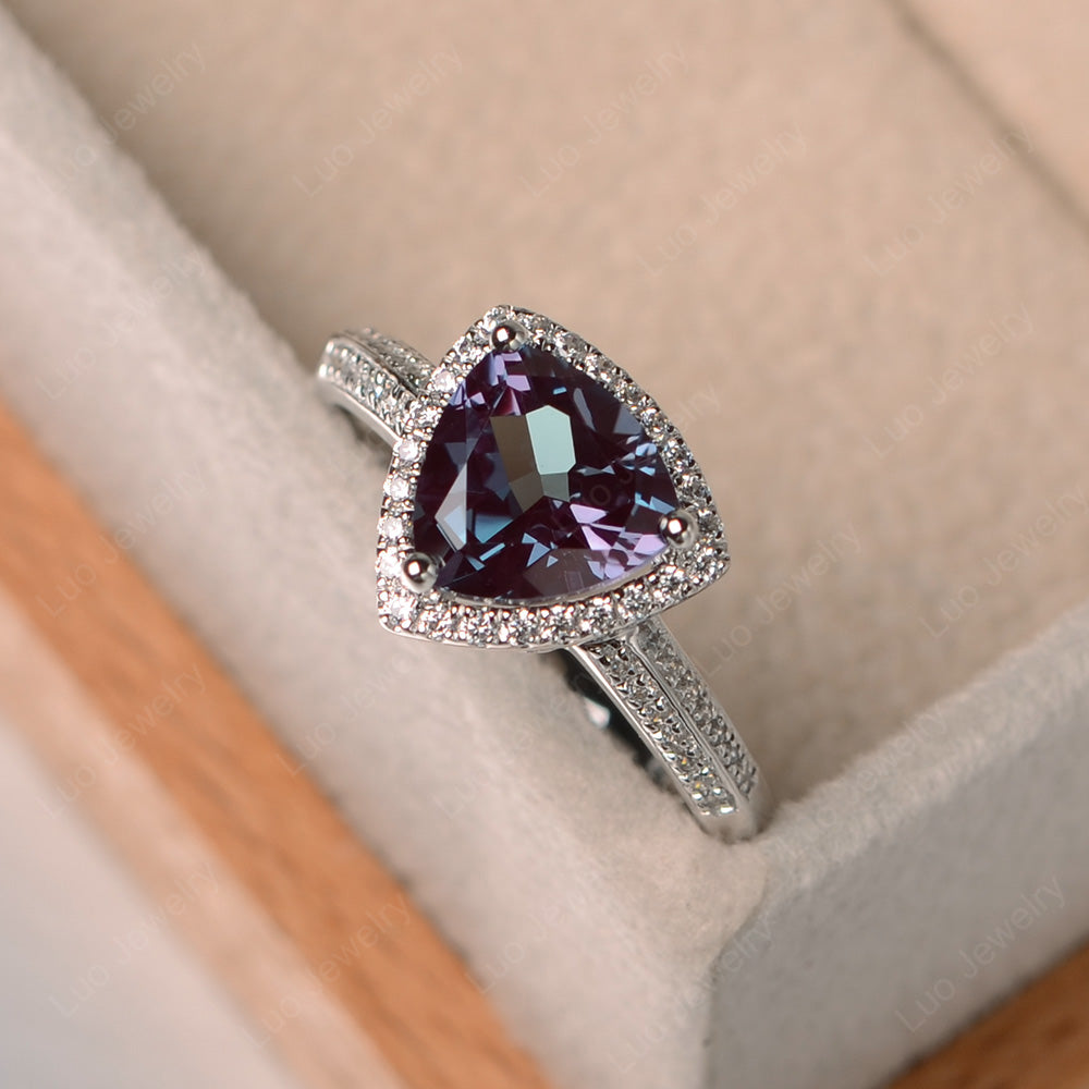 Alexandrite Trillion Cut Halo Engagement Ring - LUO Jewelry