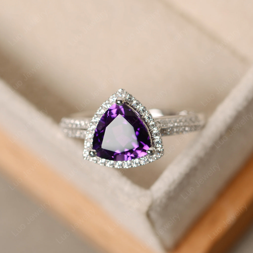 Amethyst Trillion Cut Halo Engagement Ring - LUO Jewelry