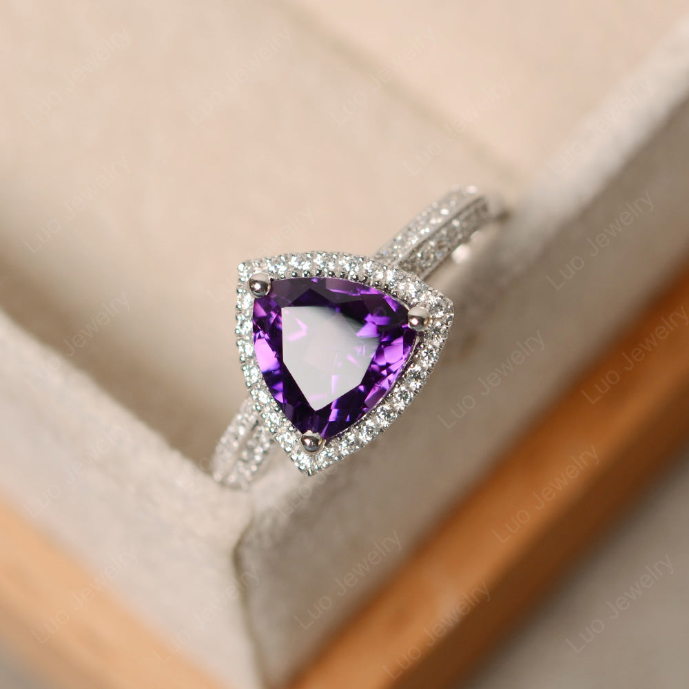 Amethyst Trillion Cut Halo Engagement Ring - LUO Jewelry