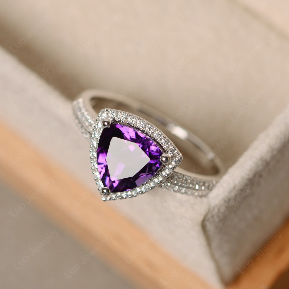 Amethyst Trillion Cut Halo Engagement Ring - LUO Jewelry