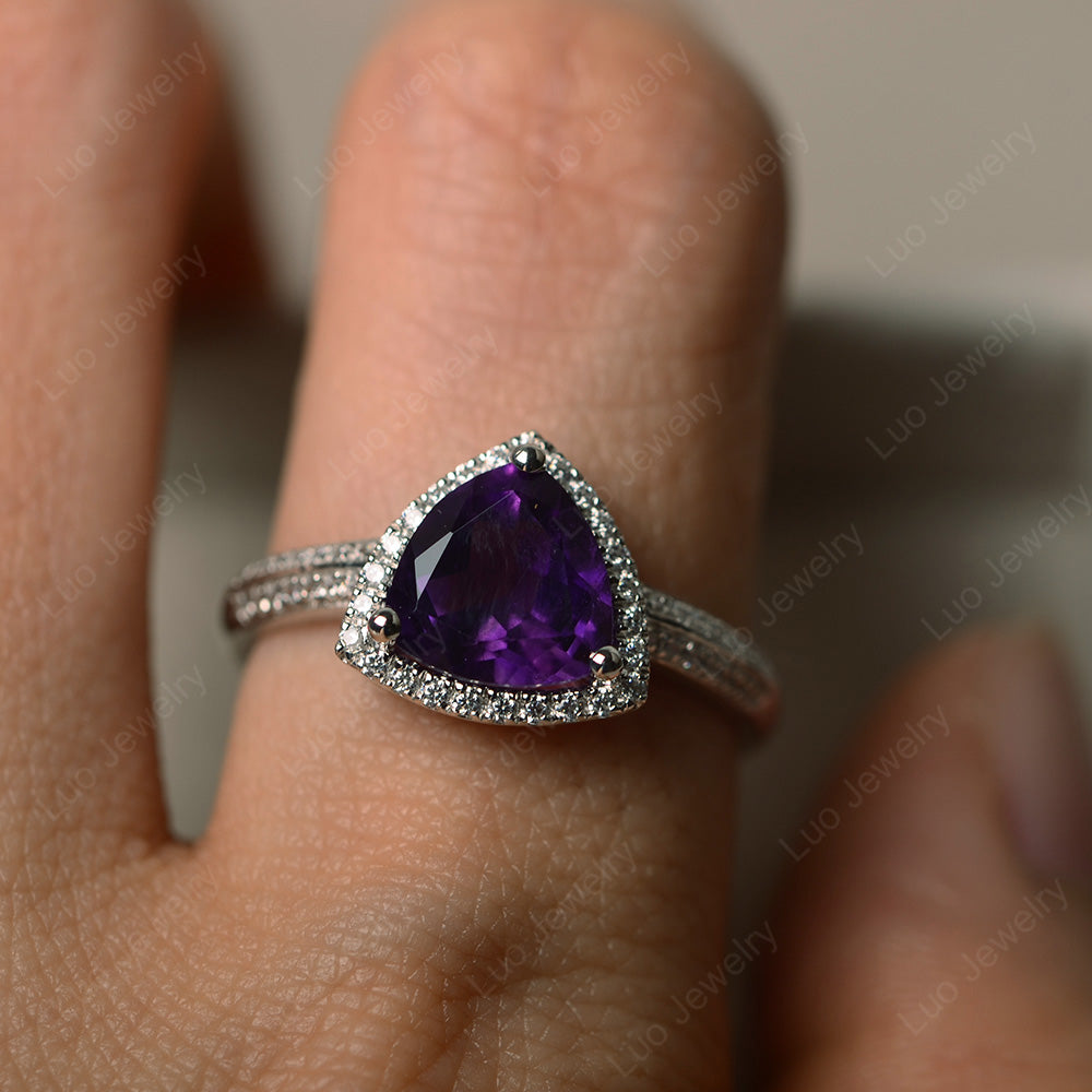Amethyst Trillion Cut Halo Engagement Ring - LUO Jewelry