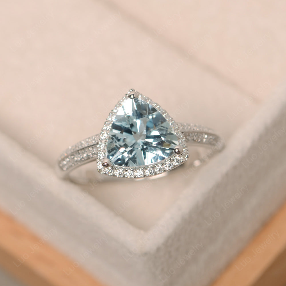 Aquamarine Trillion Cut Halo Engagement Ring - LUO Jewelry