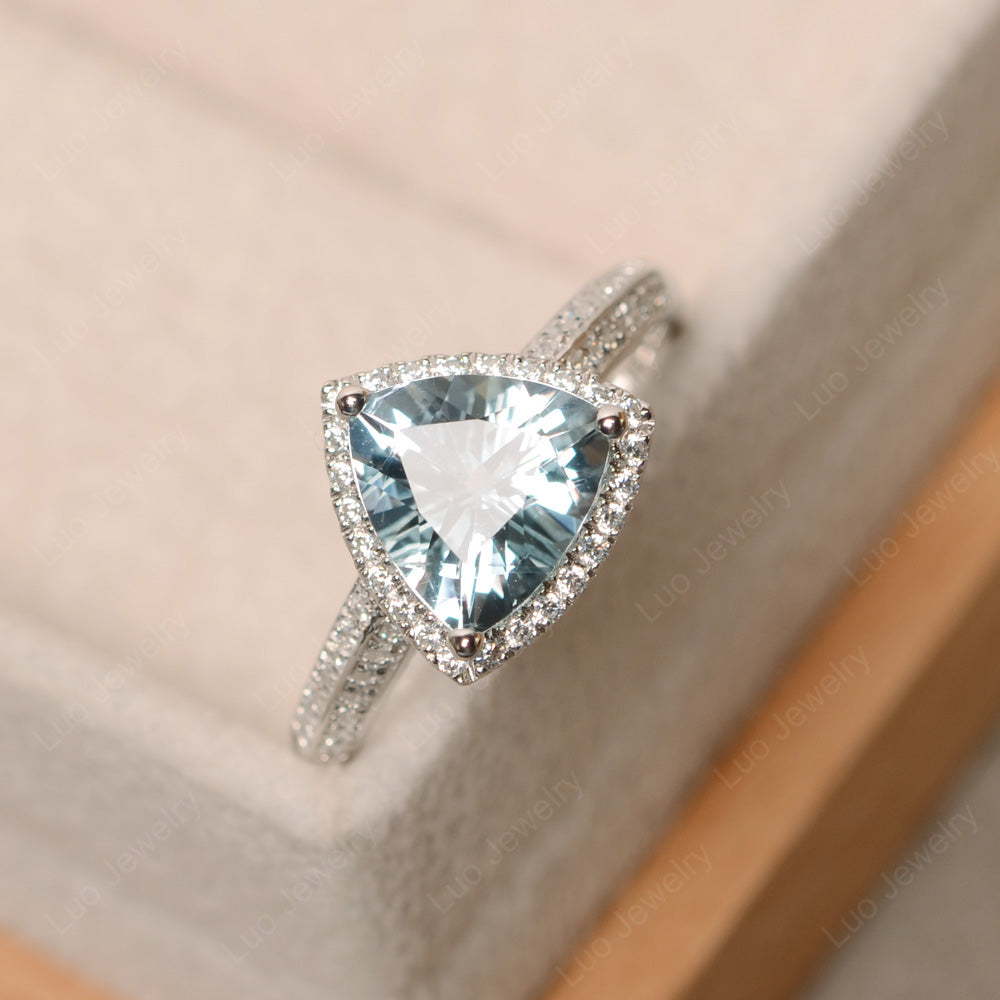 Aquamarine Trillion Cut Halo Engagement Ring - LUO Jewelry