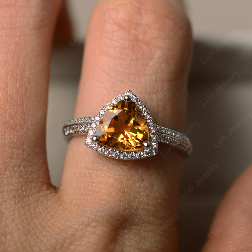 Citrine Trillion Cut Halo Engagement Ring - LUO Jewelry