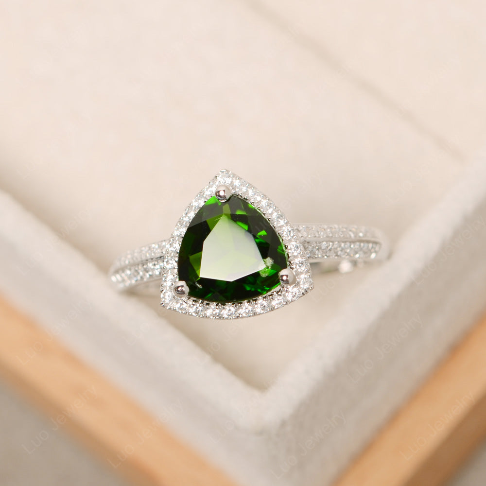 Diopside Trillion Cut Halo Engagement Ring - LUO Jewelry