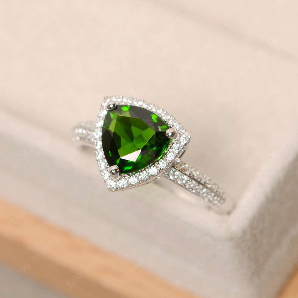 Diopside Trillion Cut Halo Engagement Ring - LUO Jewelry