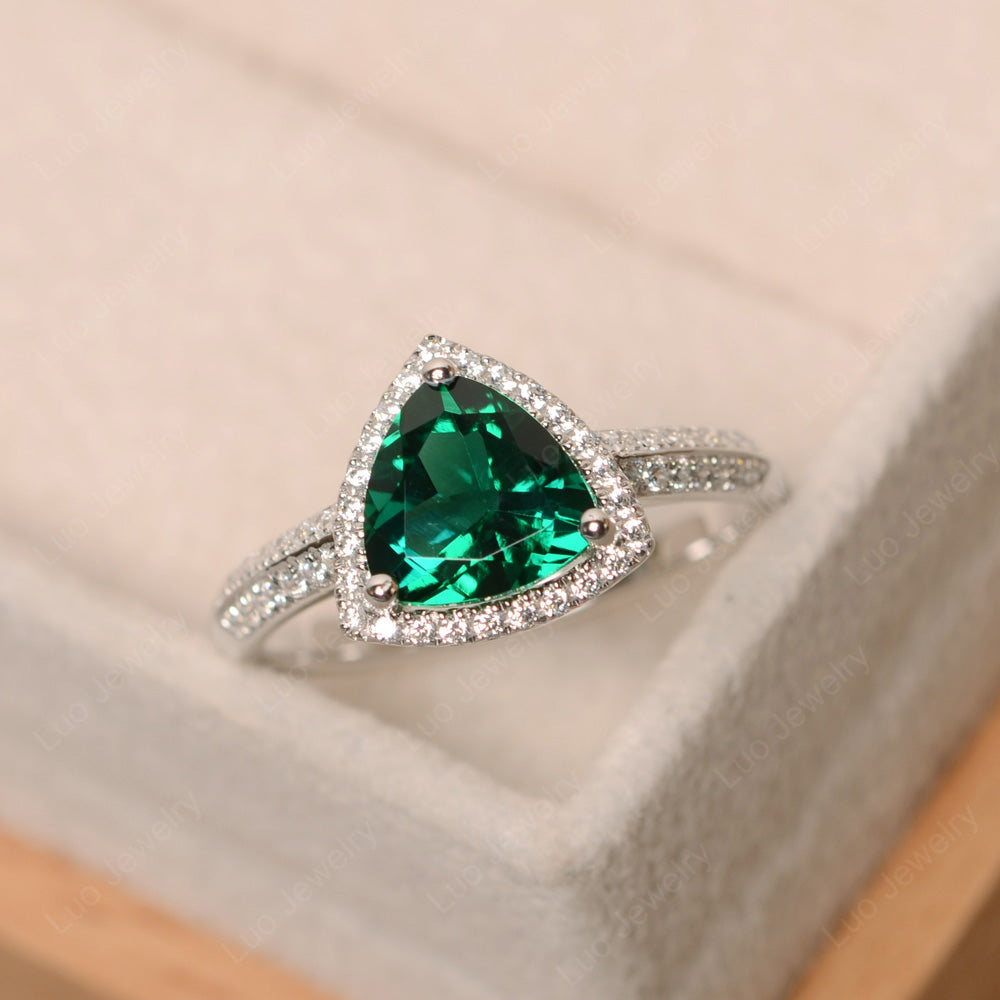 Lab Emerald Trillion Cut Halo Engagement Ring - LUO Jewelry