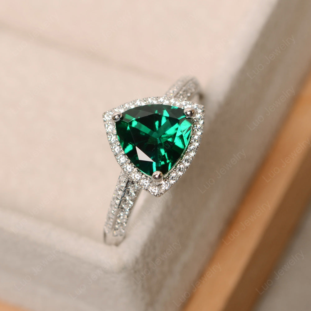 Lab Emerald Trillion Cut Halo Engagement Ring - LUO Jewelry