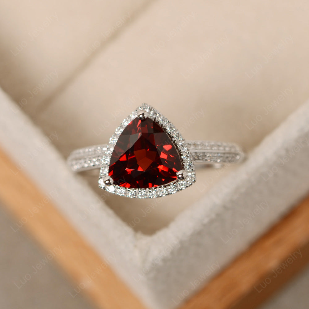 Garnet Trillion Cut Halo Engagement Ring - LUO Jewelry