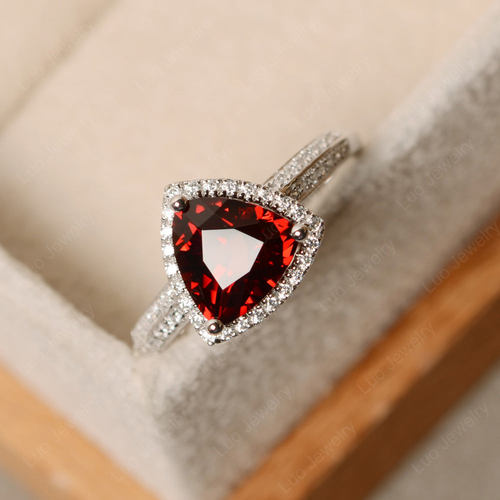 Garnet Trillion Cut Halo Engagement Ring - LUO Jewelry