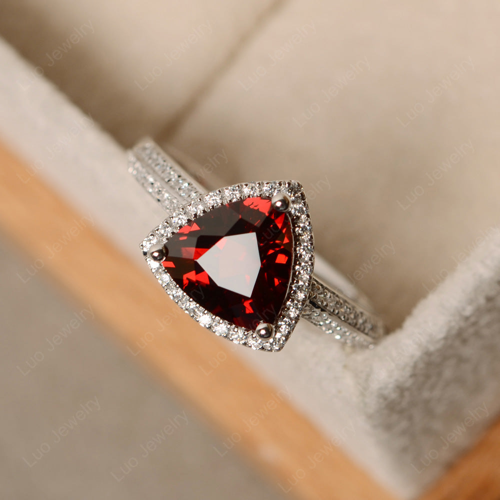 Garnet Trillion Cut Halo Engagement Ring - LUO Jewelry