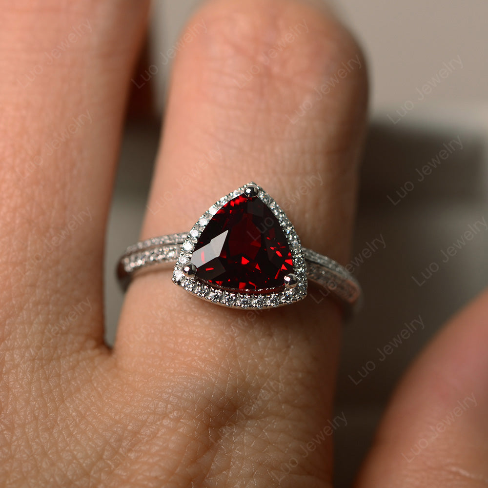 Garnet Trillion Cut Halo Engagement Ring - LUO Jewelry