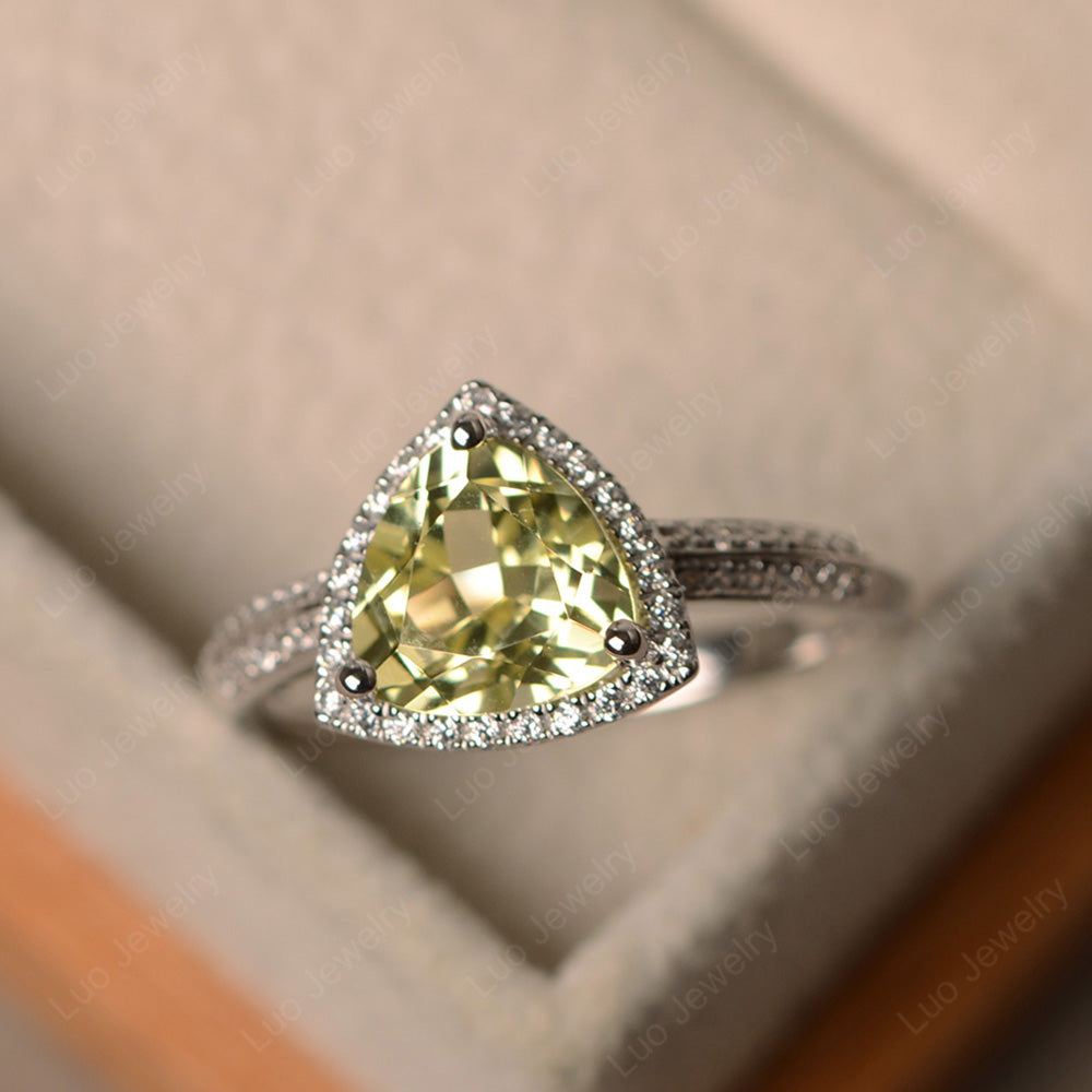 Lemon Quartz Trillion Cut Halo Engagement Ring - LUO Jewelry