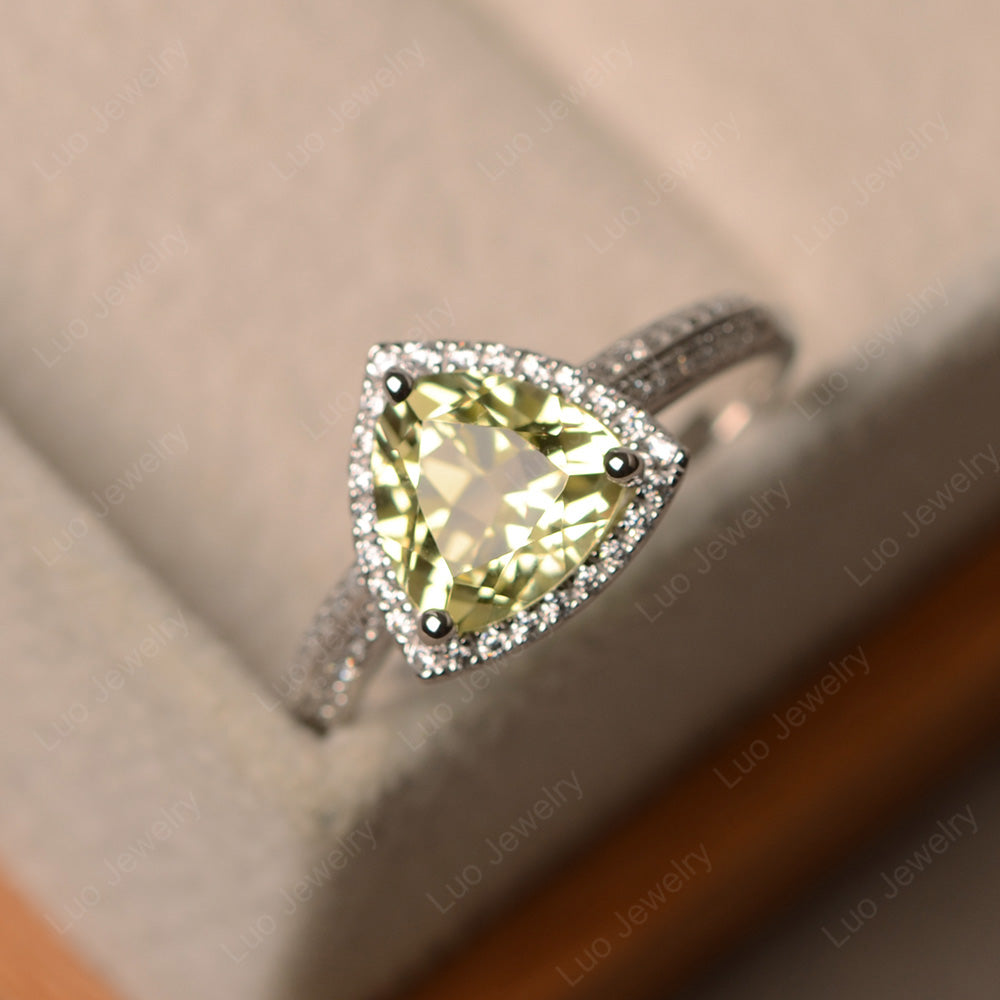 Lemon Quartz Trillion Cut Halo Engagement Ring - LUO Jewelry