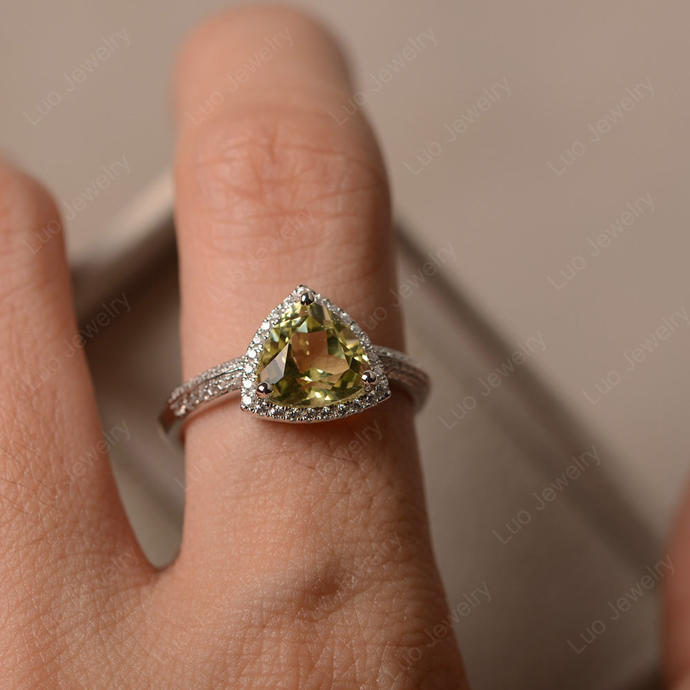 Lemon Quartz Trillion Cut Halo Engagement Ring - LUO Jewelry