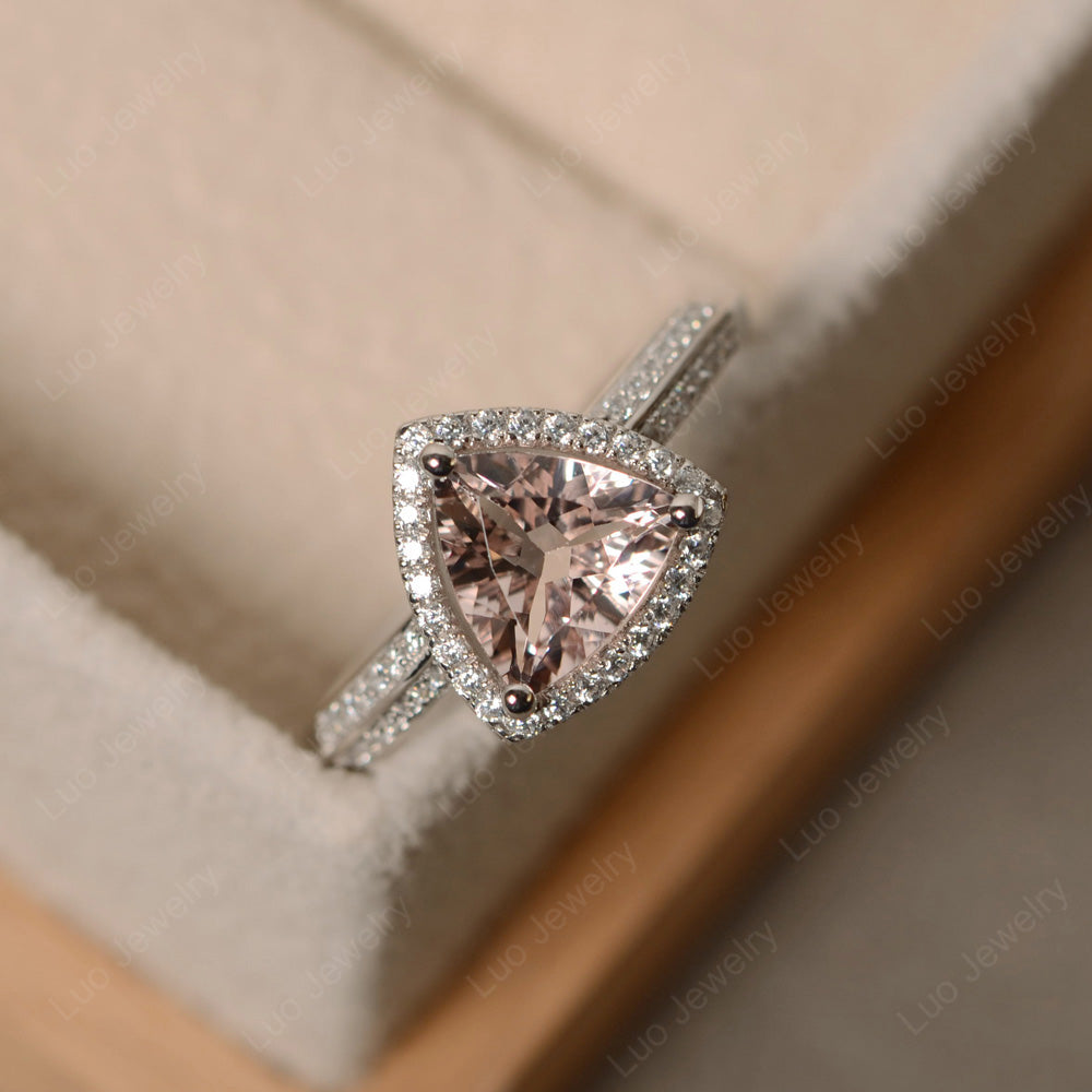 Morganite Trillion Cut Halo Engagement Ring - LUO Jewelry