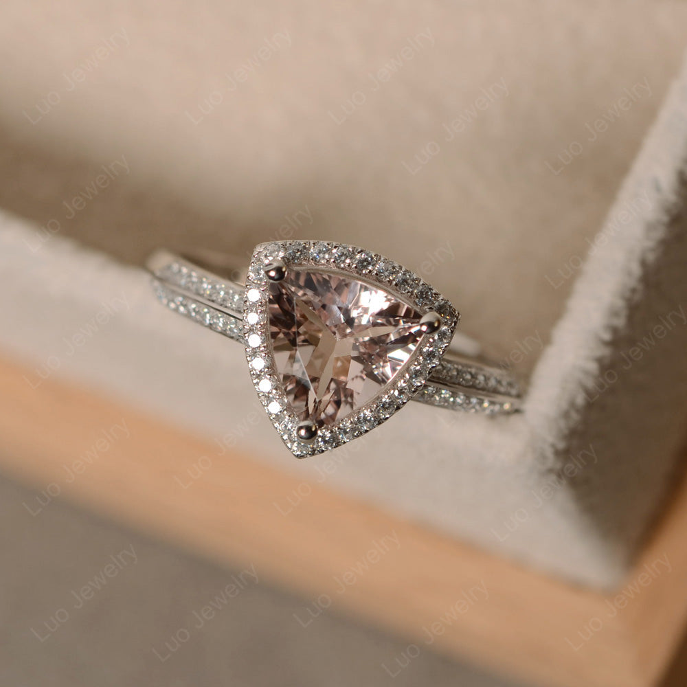 Morganite Trillion Cut Halo Engagement Ring - LUO Jewelry