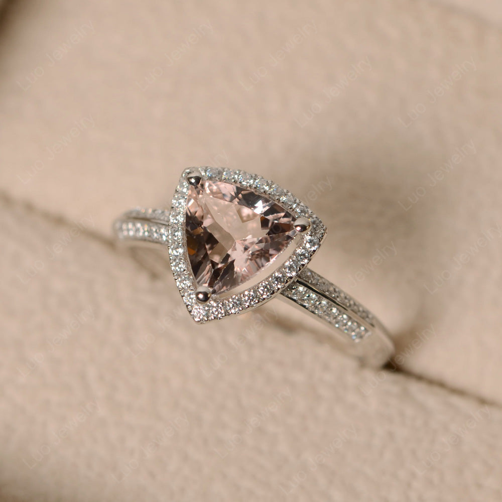 Morganite Trillion Cut Halo Engagement Ring - LUO Jewelry